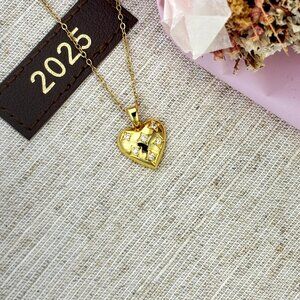 Pave Heart Necklace by Stella Amoré – Puffed Gold Heart Pendant with CZ Diamonds